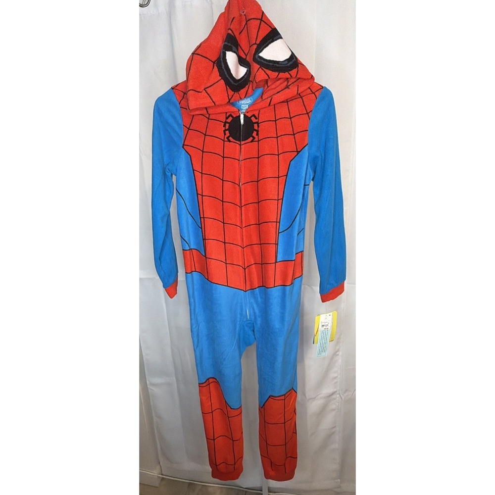 Marvel Spider-Man Superhero Kids Hooded Fleece Costume Pajamas Suit L 12-14 - Picture 7 of 12